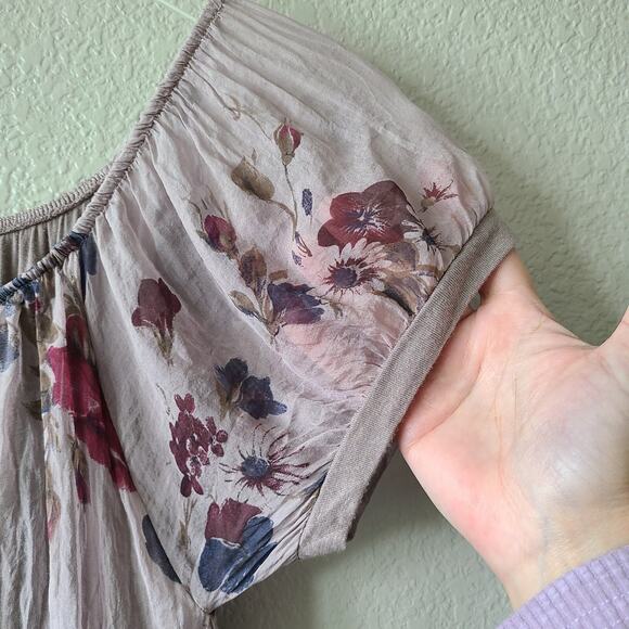 Marina Gigli Blouse‎ Women SZ Small 100% Silk Floral Crinkle Cottagecore Peasant - Picture 2 of 11